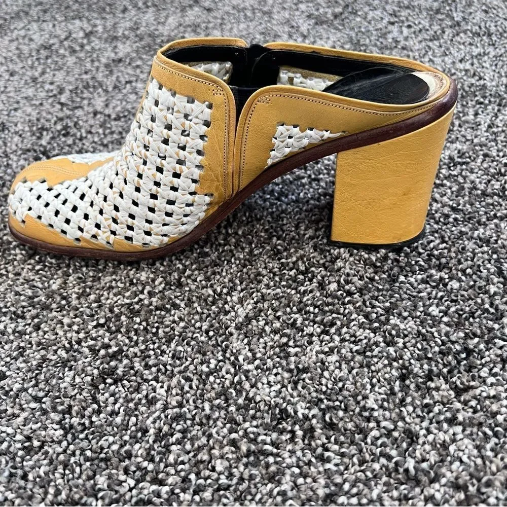 Famolare Elle Moda Yellow open weave design leather shoes Size 9 - Picture 5 of 11